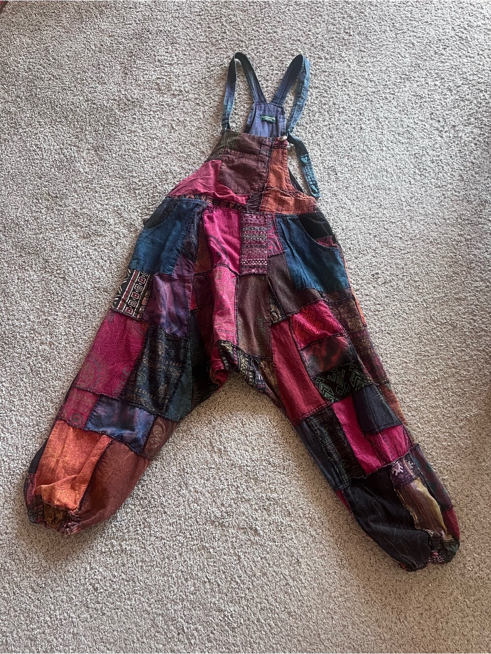 Patchwork Boho Overalls - Multicolor Women’s Jumpsuit - Picture 2 of 6